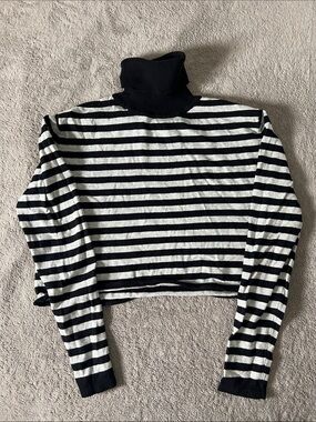 Express Black & Gray Striped Turtleneck Crop Sweater